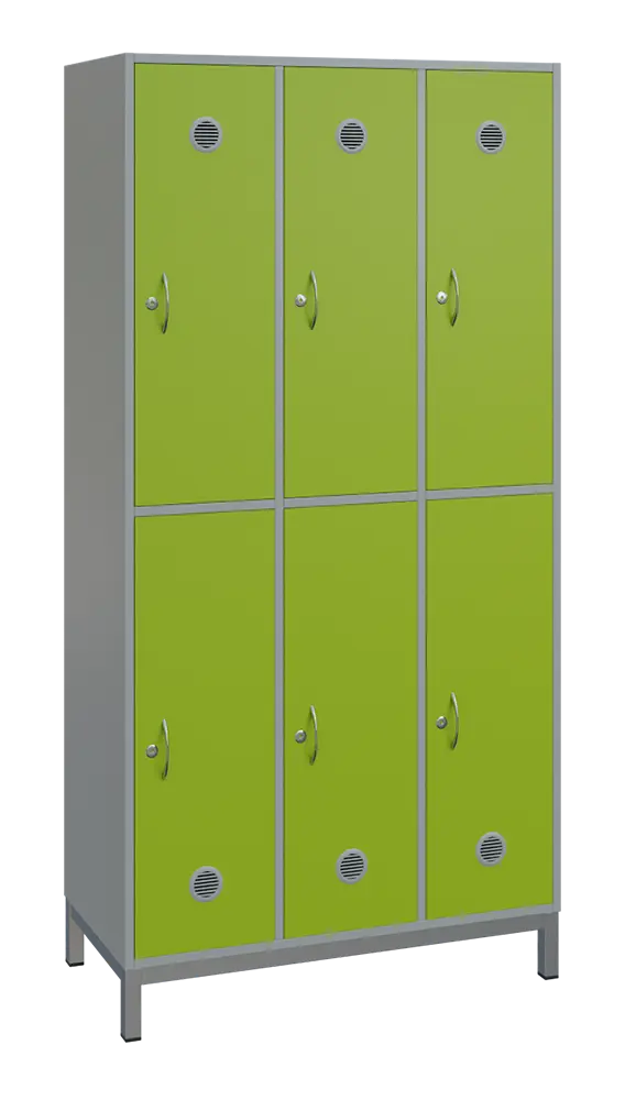 SBS-2233 šatní skříň 6-boxová, 1800x900x400 mm, kovové nohy, korpus šedý, dvířka jarní zeleň